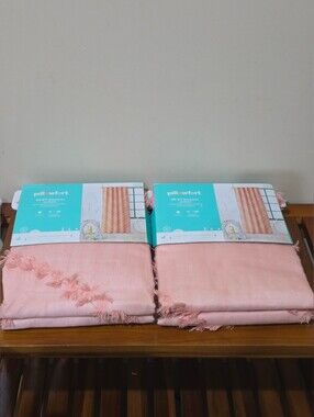 Pillowfort Blush Pink Fringed Window Curtains (2) Panels Size 42" x 84"